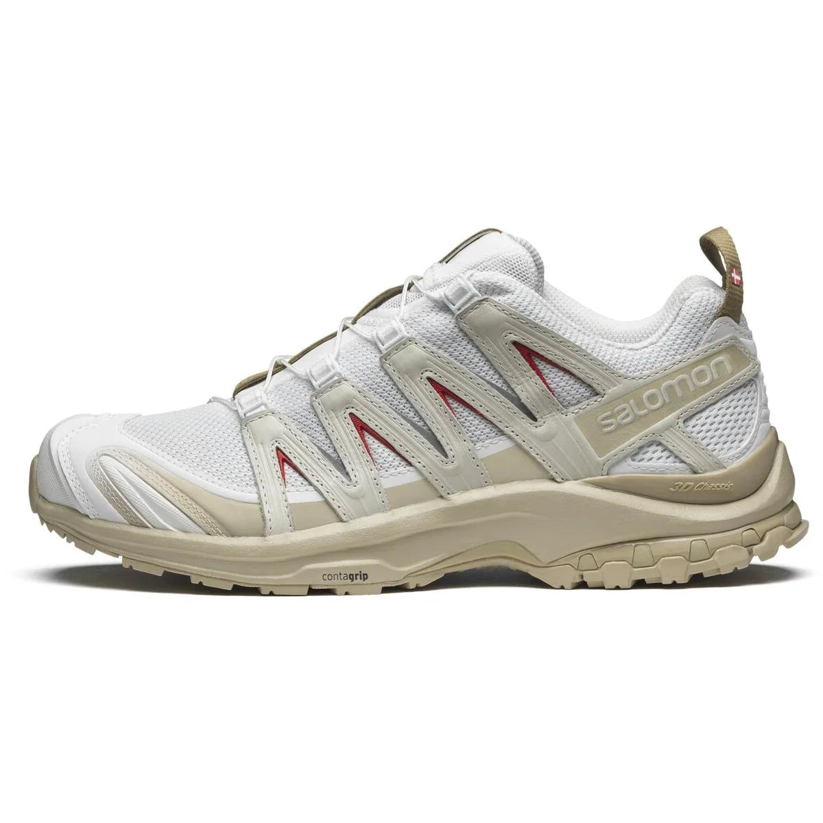 Salomon XA‑PRO 3D Series White Beige Red Accent Mesh Trail Hiking Sneakers