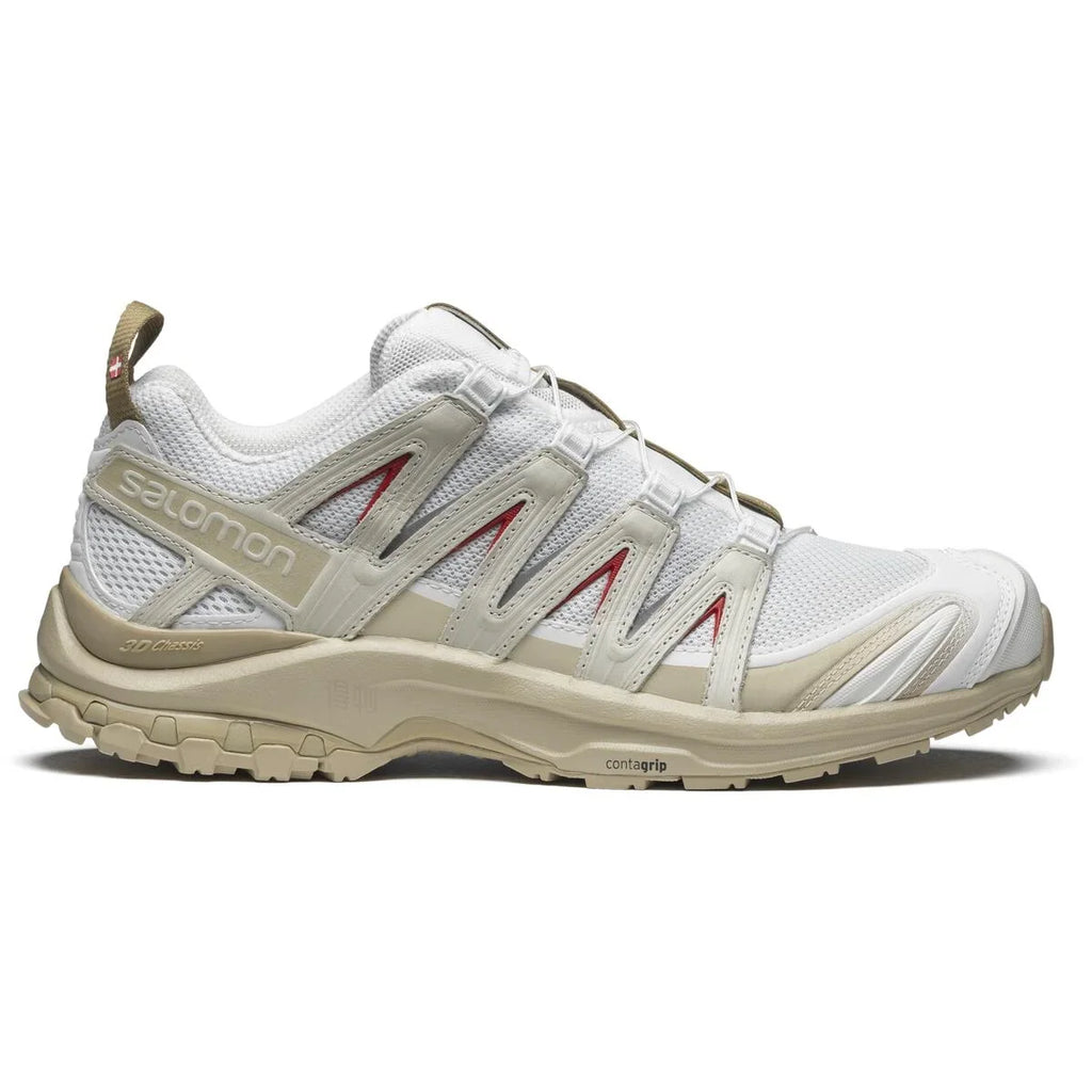 Salomon XA‑PRO 3D Series White Beige Red Accent Mesh Trail Hiking Sneakers