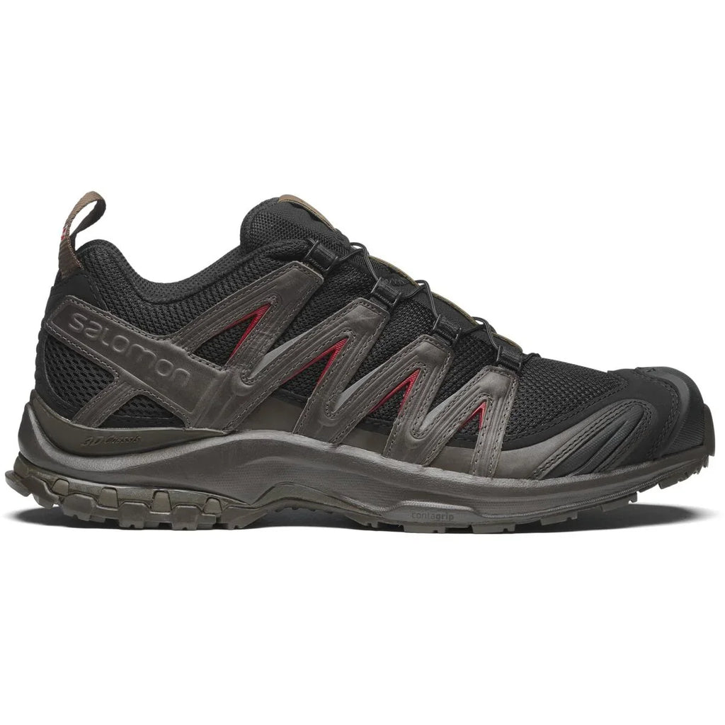Salomon XA‑PRO 3D Series Black Dark Brown Red Accent Mesh Trail Hiking Sneakers