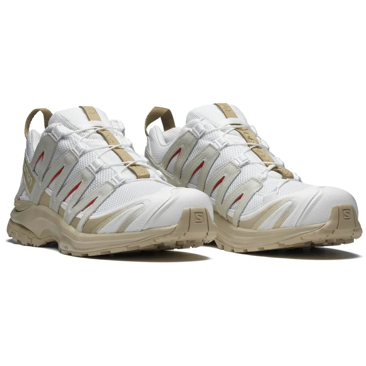 Salomon XA‑PRO 3D Series White Beige Red Accent Mesh Trail Hiking Sneakers