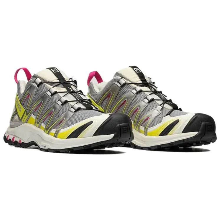 Salomon XA‑PRO 3D Series Grey Yellow Pink Mesh Trail Hiking Sneakers