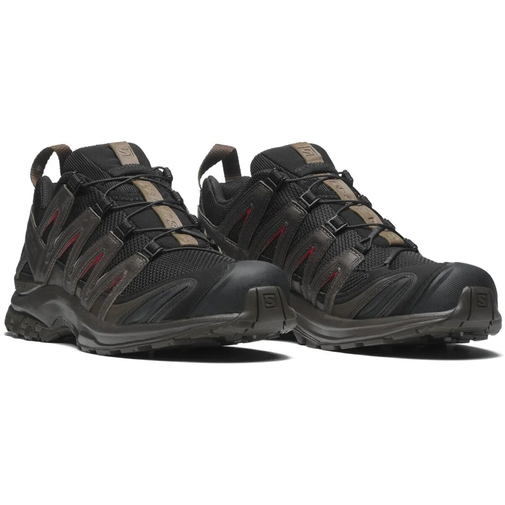 Salomon XA‑PRO 3D Series Black Dark Brown Red Accent Mesh Trail Hiking Sneakers