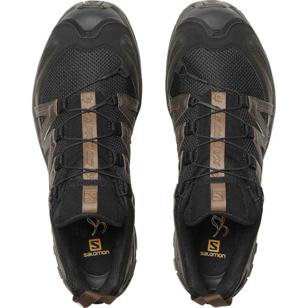 Salomon XA‑PRO 3D Series Black Dark Brown Red Accent Mesh Trail Hiking Sneakers