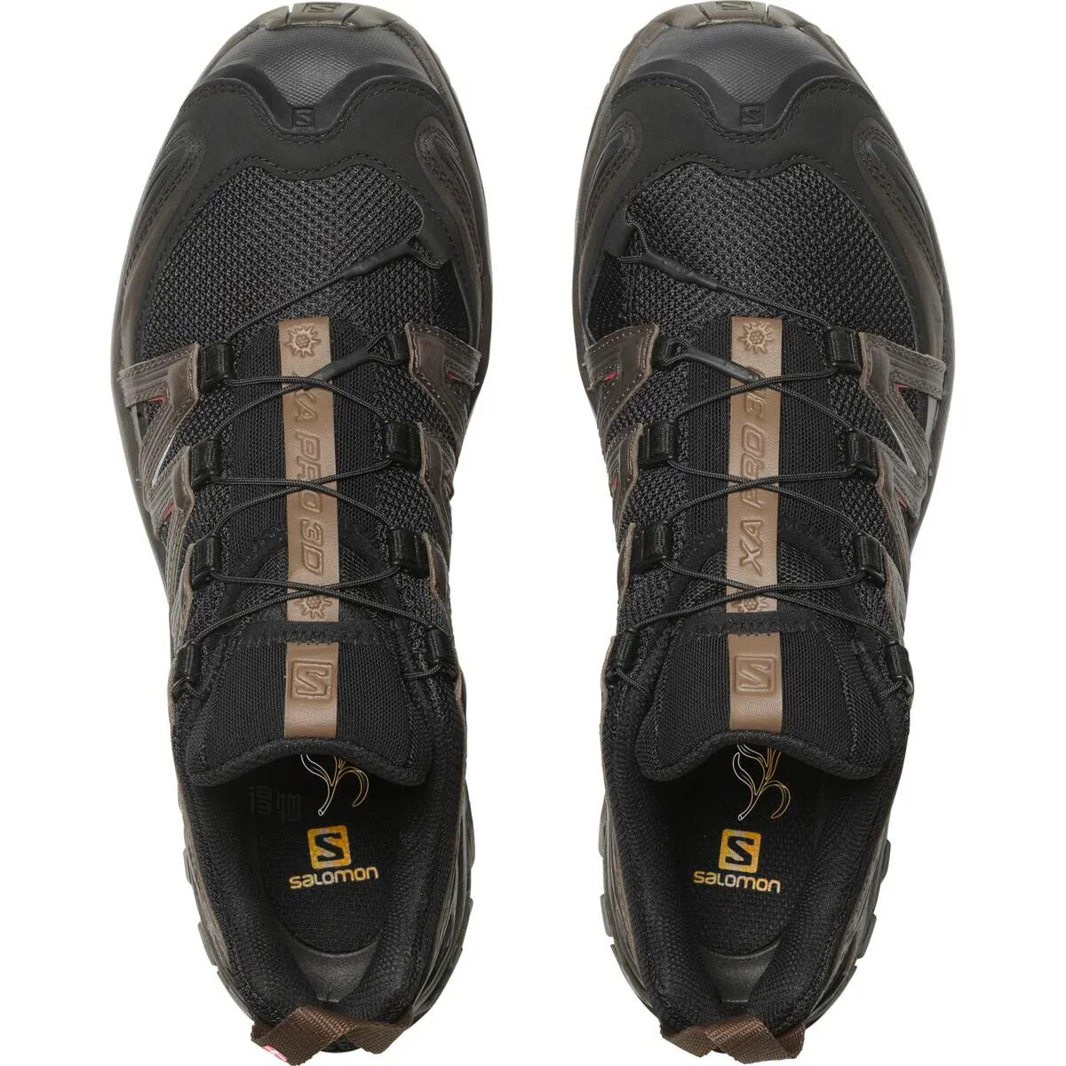Salomon XA‑PRO 3D Series Black Dark Brown Red Accent Mesh Trail Hiking Sneakers