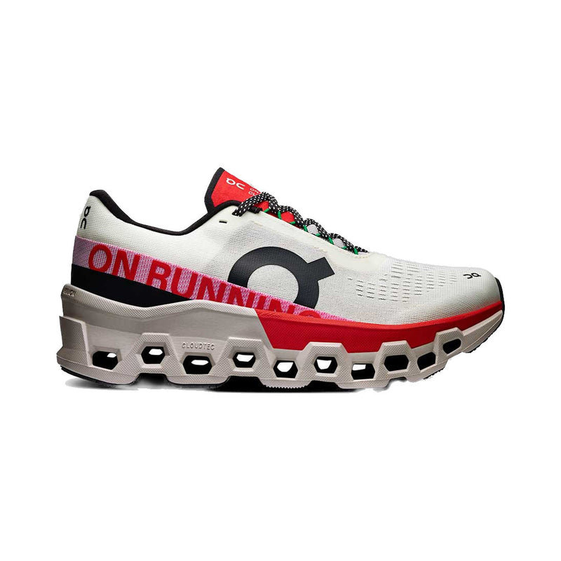 On Cloudmonster White Red Running Sneakers