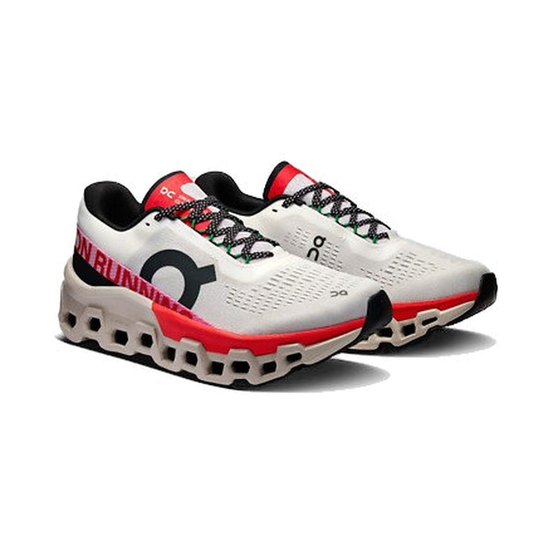 On Cloudmonster White Red Running Sneakers