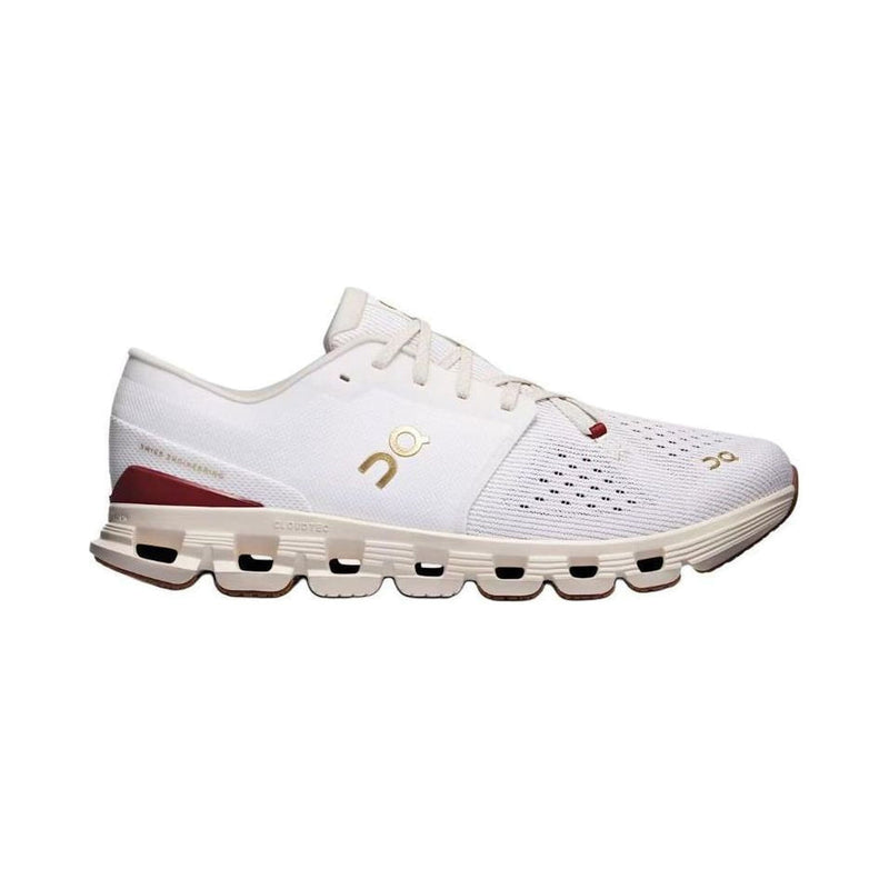 On Cloud X White Maroon Gold Running Sneakers