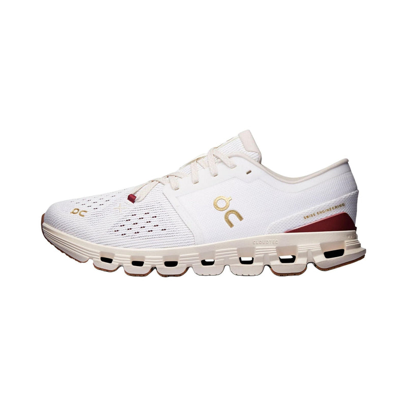 On Cloud X White Maroon Gold Running Sneakers