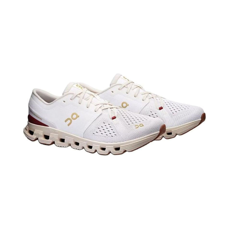 On Cloud X White Maroon Gold Running Sneakers