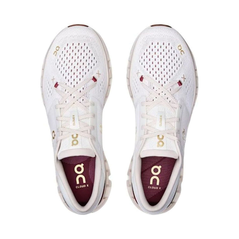 On Cloud X White Maroon Gold Running Sneakers