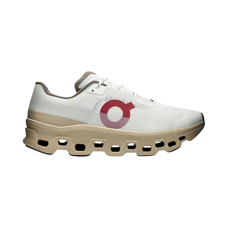 On Cloudmonster White Sand Red Running Sneakers