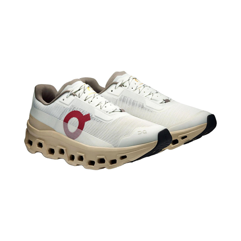 On Cloudmonster White Sand Red Running Sneakers