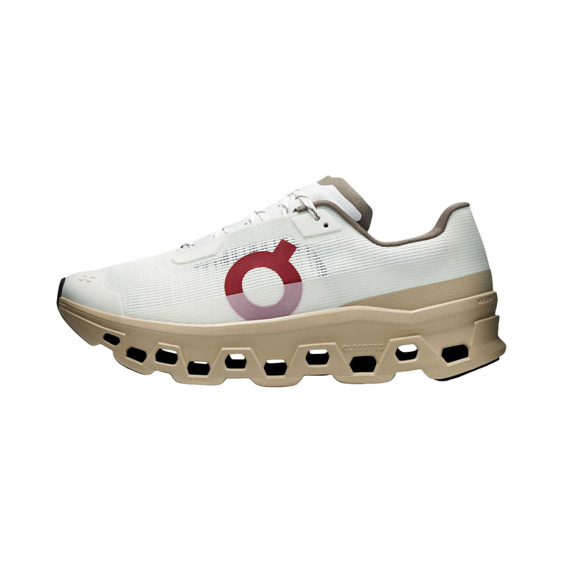 On Cloudmonster White Sand Red Running Sneakers