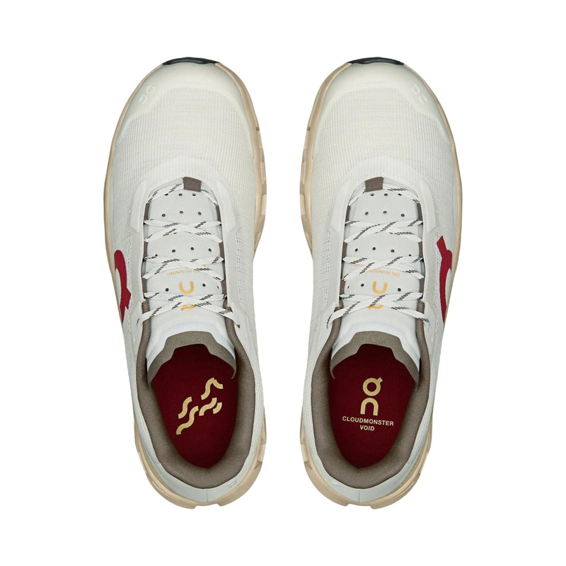 On Cloudmonster White Sand Red Running Sneakers