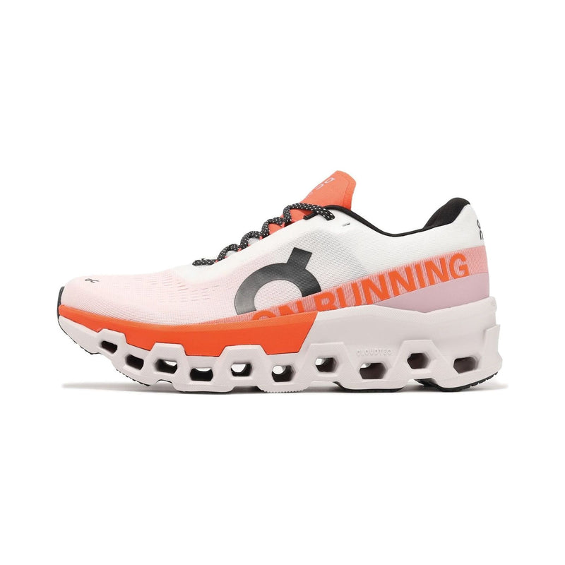 On Cloudmonster White Orange Running Sneakers