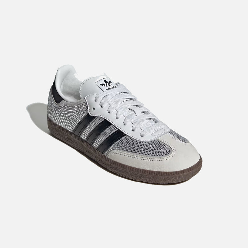 Adidas Originals Samba White Silver Rhinestone Gum Sole Vintage Sneakers