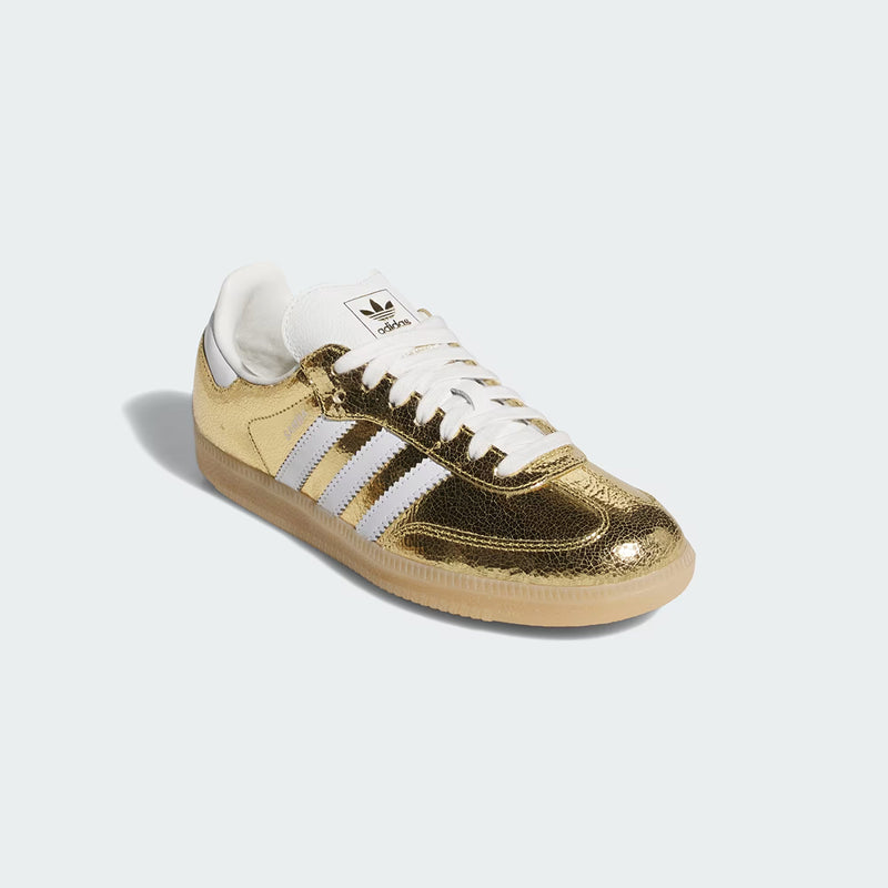 Adidas Originals Samba Gold Metallic Cracked Gum Sole Vintage Sneakers