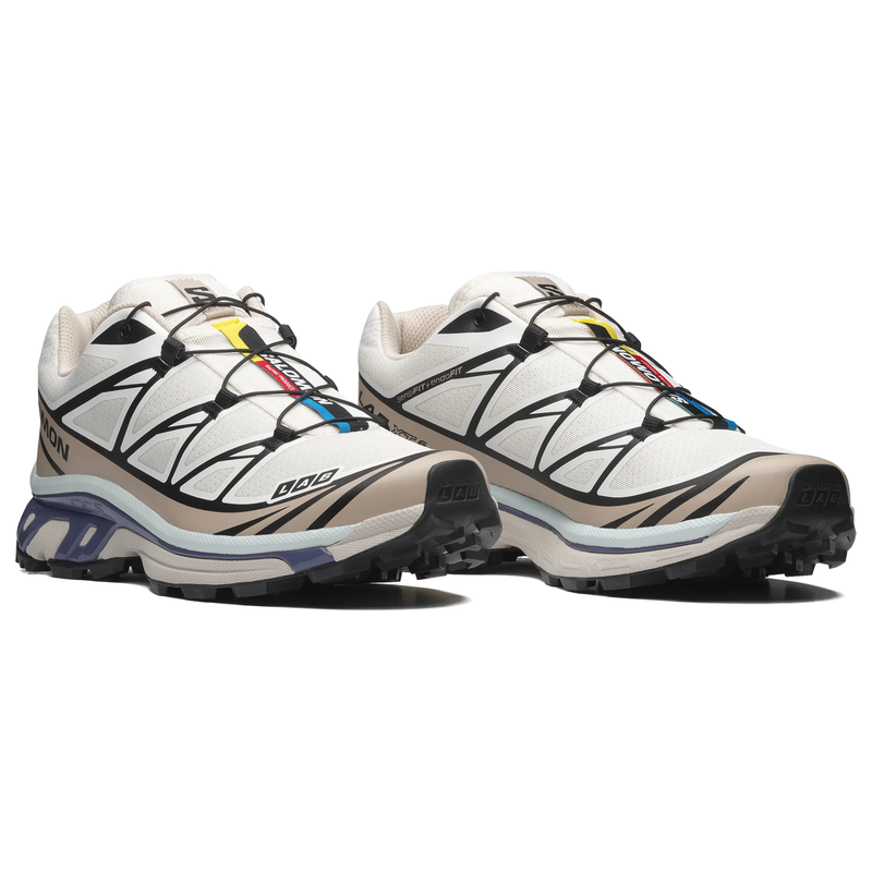 Salomon XT‑6 S‑Lab White Beige Purple Mesh Outdoor Trail Sneakers