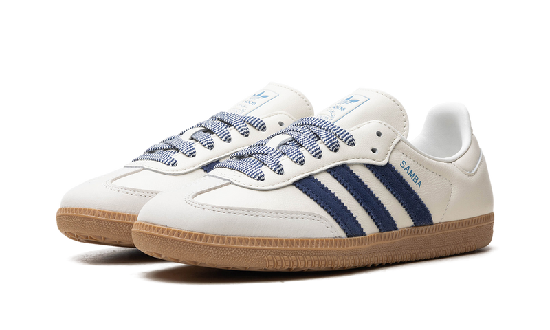 adidas Samba Off White Navy Stripes Gum Sole Sneakers