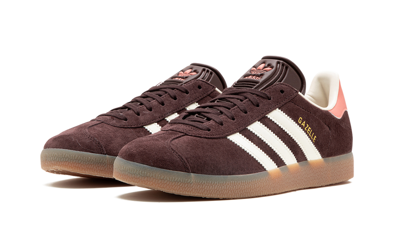 adidas Gazelle Suede Sneakers - Dark Brown with Pink Heel