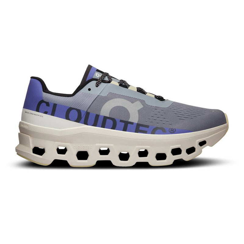 On Cloudmonster Grey Purple Mesh Running Sneakers