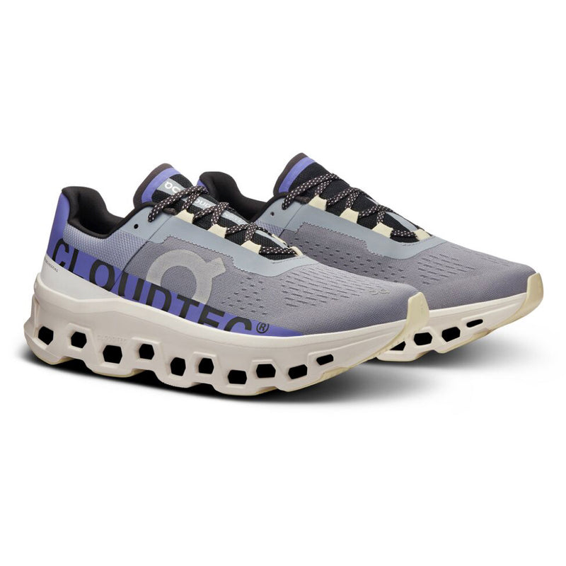 On Cloudmonster Grey Purple Mesh Running Sneakers