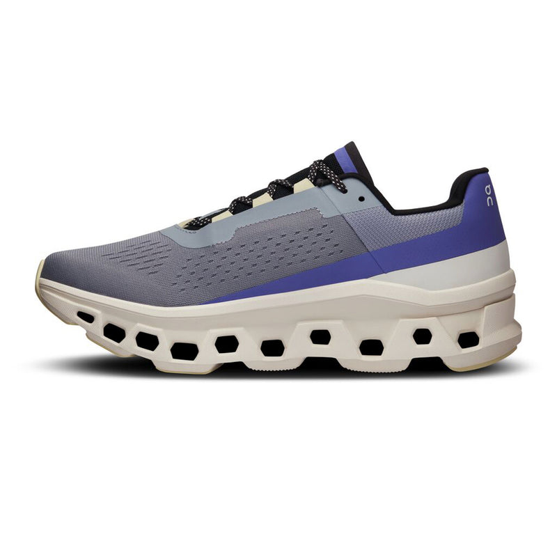 On Cloudmonster Grey Purple Mesh Running Sneakers