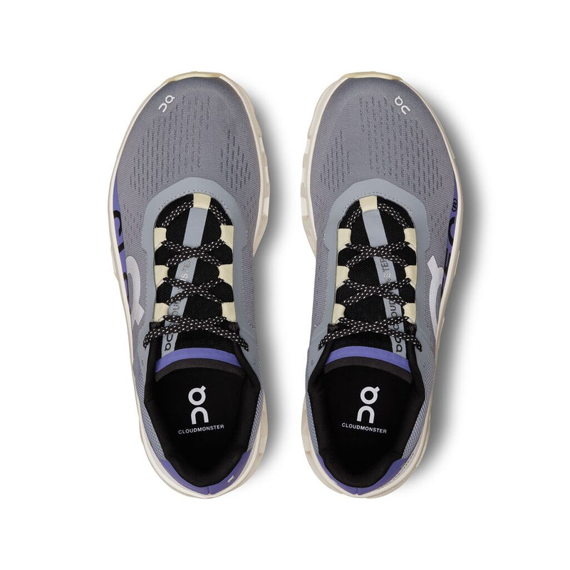 On Cloudmonster Grey Purple Mesh Running Sneakers