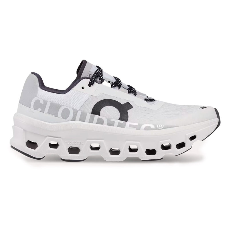 On Cloudmonster White Black Mesh Running Sneakers