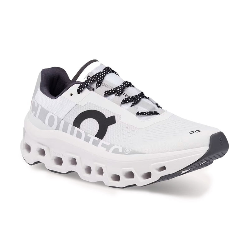 On Cloudmonster White Black Mesh Running Sneakers