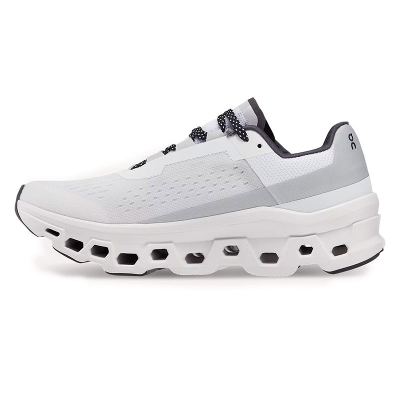 On Cloudmonster White Black Mesh Running Sneakers