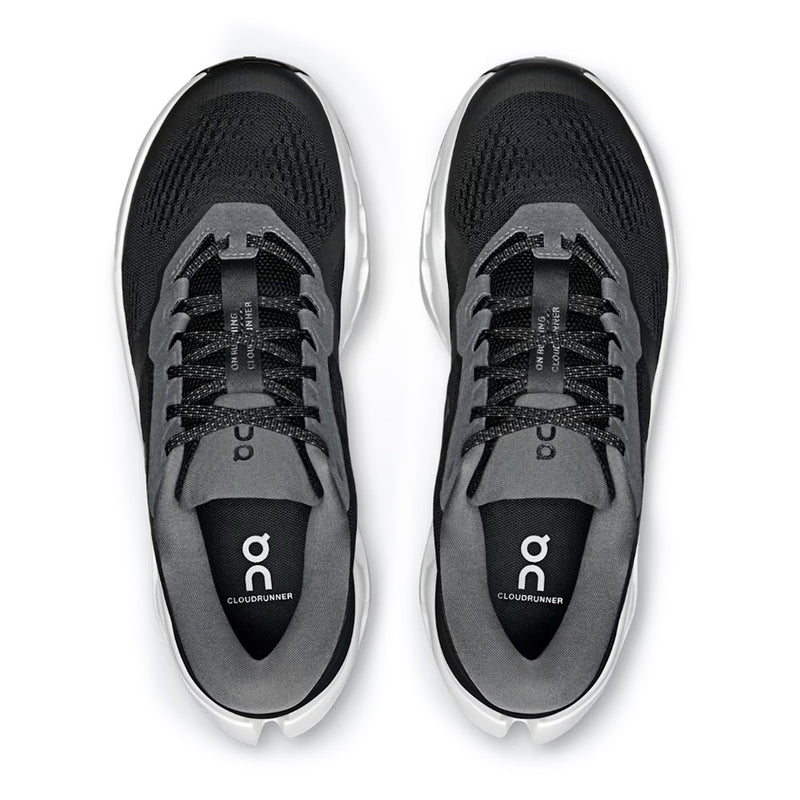 On Cloudrunner 4 Black White Mesh Road Running Shoes