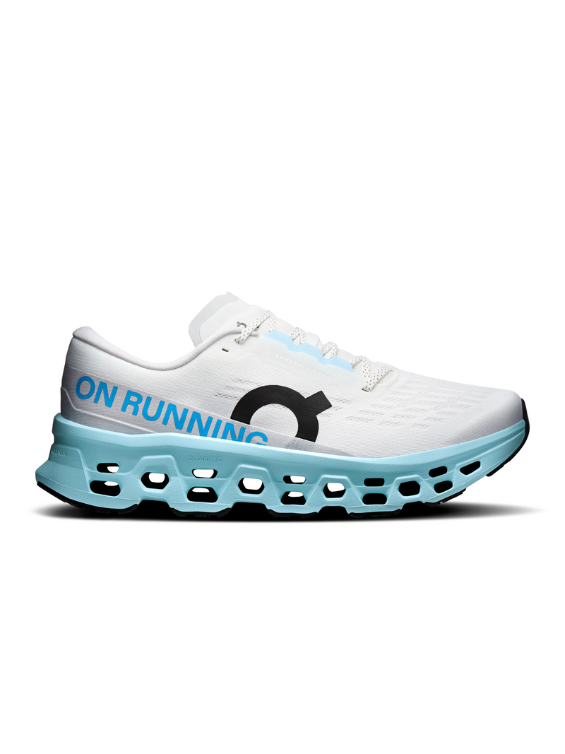 On Cloudmonster White Cyan Mesh Running Shoes