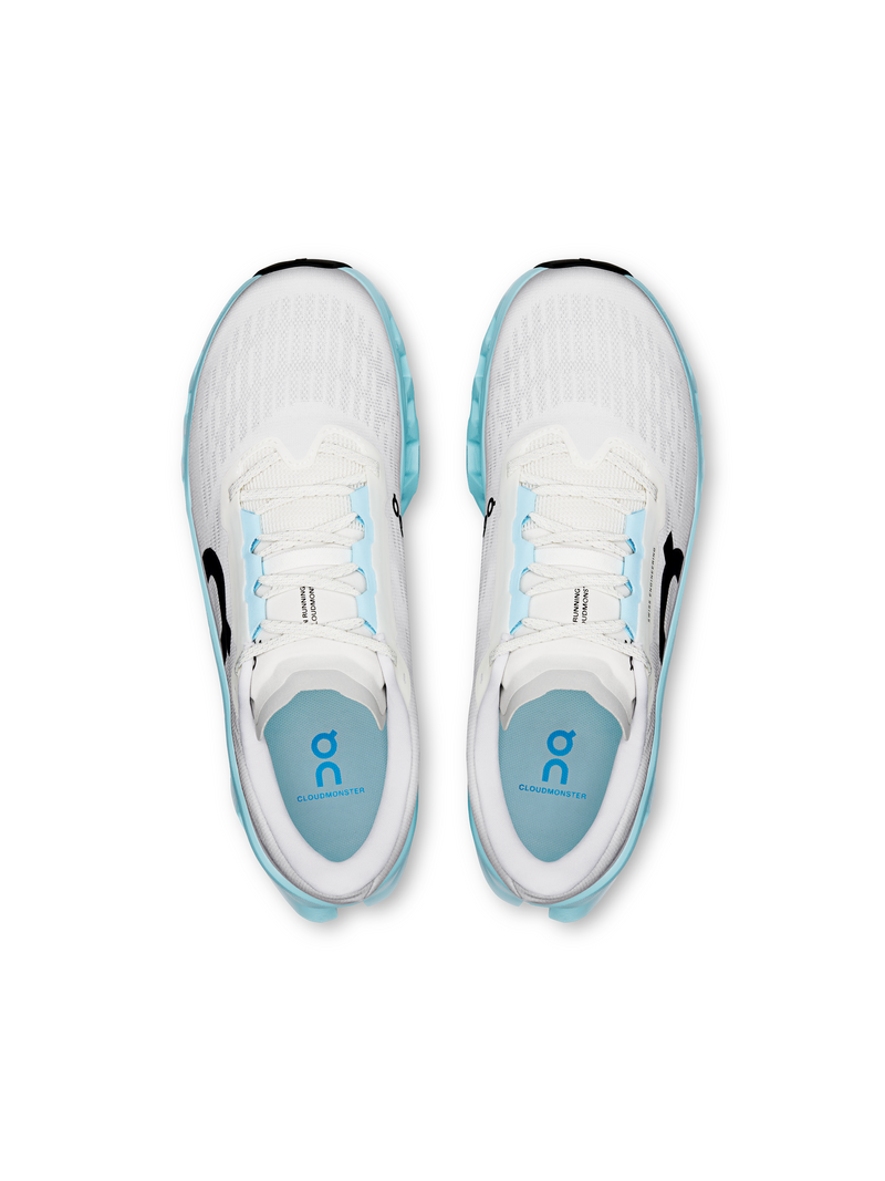 On Cloudmonster White Cyan Mesh Running Shoes